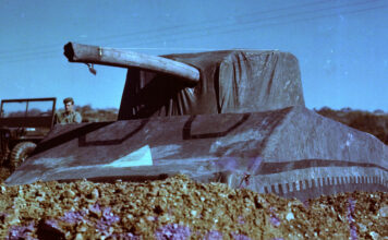 A dummy Sherman tank, of the type used by FUSAG. [US National Archives]